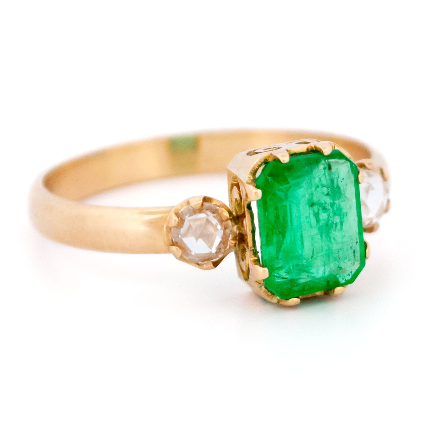 Vintage 18 Carat Yellow Gold Emerald and Diamond Trilogy Ring, 1.25 Carats