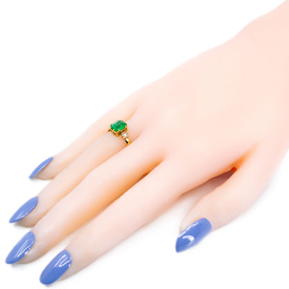 Vintage 18 Carat Yellow Gold Emerald and Diamond Trilogy Ring, 1.25 Carats
