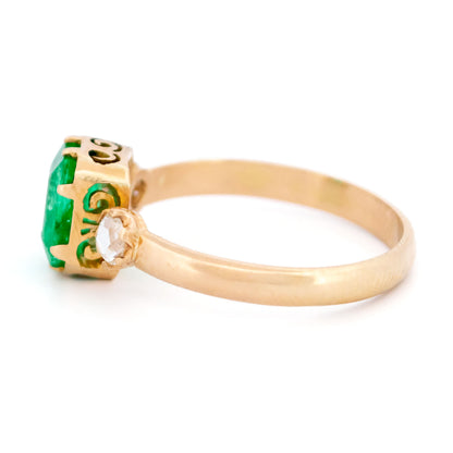 Vintage 18 Carat Yellow Gold Emerald and Diamond Trilogy Ring, 1.25 Carats