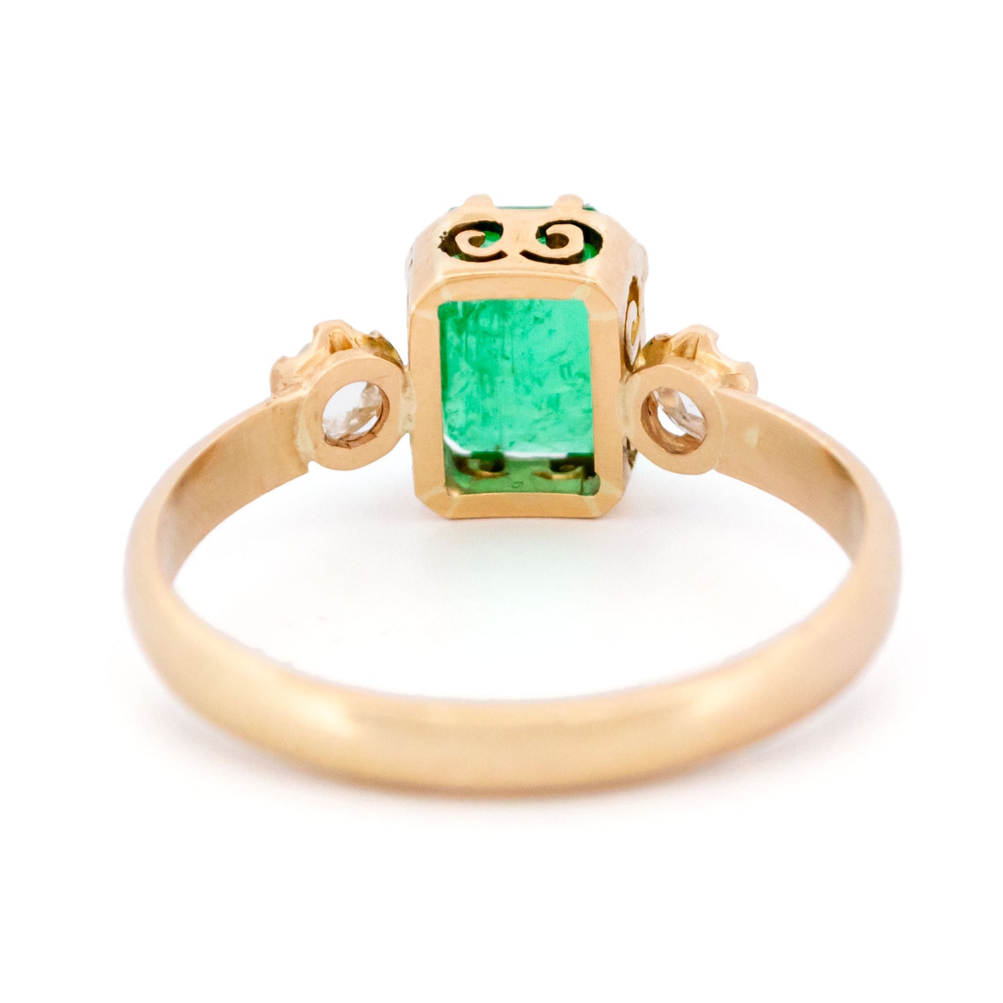 Vintage 18 Carat Yellow Gold Emerald and Diamond Trilogy Ring, 1.25 Carats