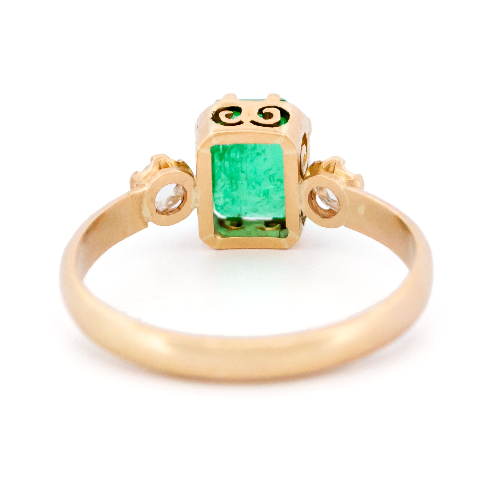 Vintage 18 Carat Yellow Gold Emerald and Diamond Trilogy Ring, 1.25 Carats