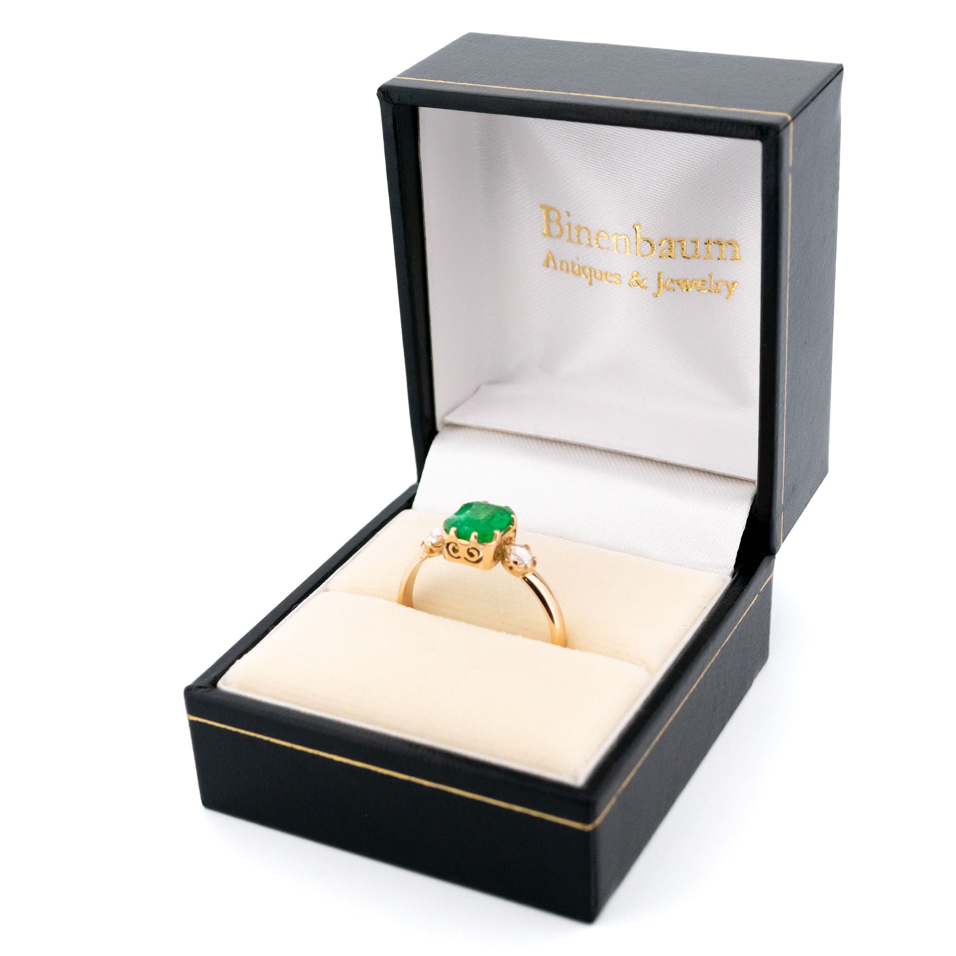 Vintage 18 Carat Yellow Gold Emerald and Diamond Trilogy Ring, 1.25 Carats