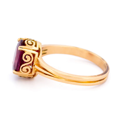 14 Carat Yellow Gold Oval Ruby Solitaire Ring, 3.06 Carats