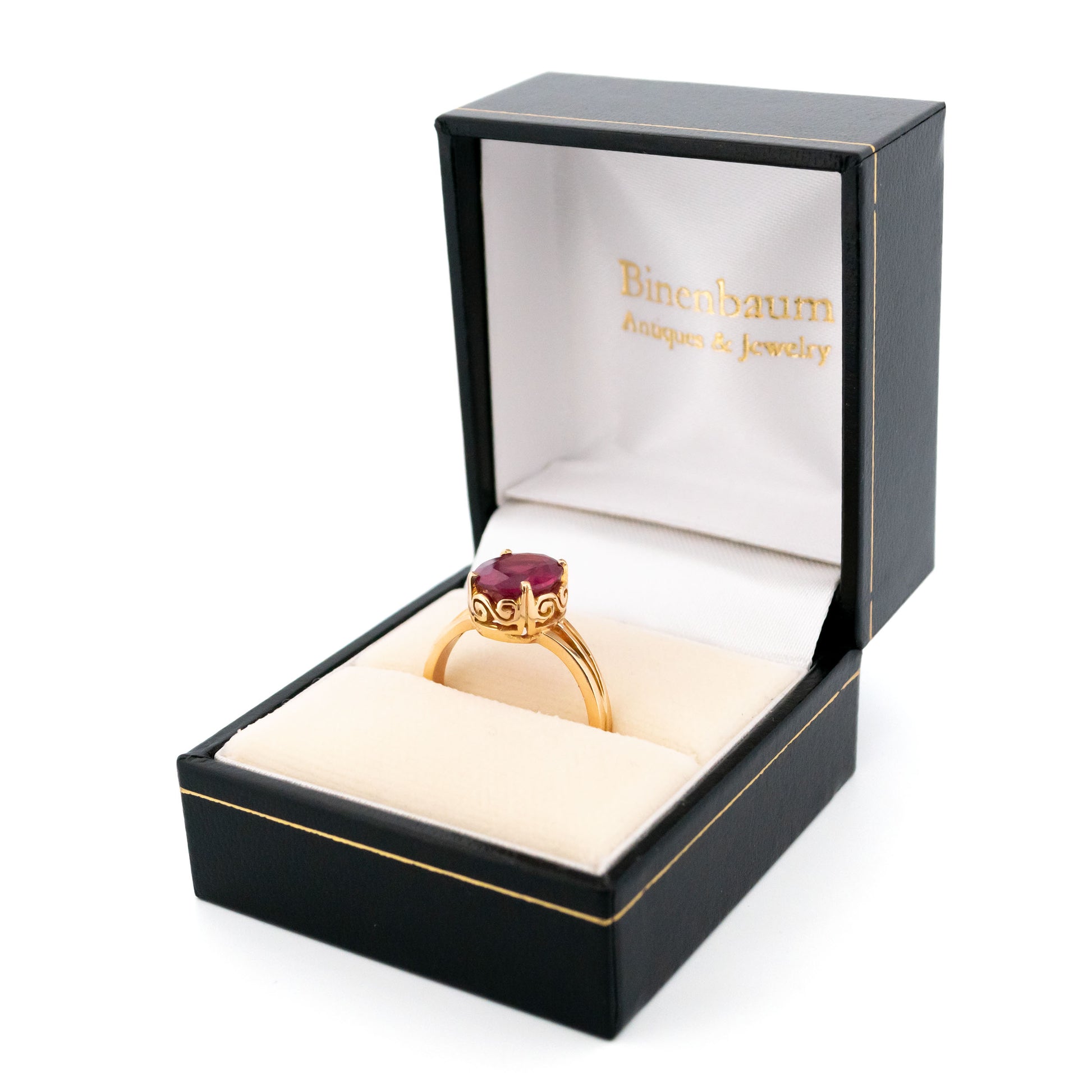 14 Carat Yellow Gold Oval Ruby Solitaire Ring, 3.06 Carats