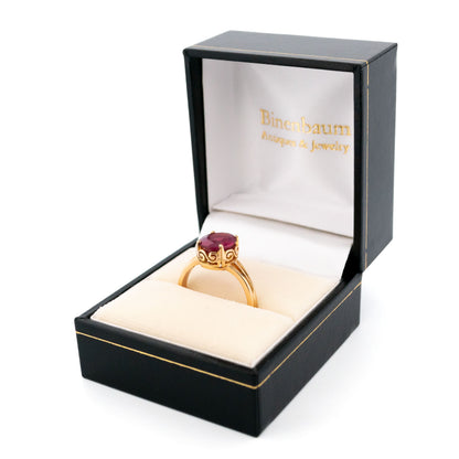 14 Carat Yellow Gold Oval Ruby Solitaire Ring, 3.06 Carats