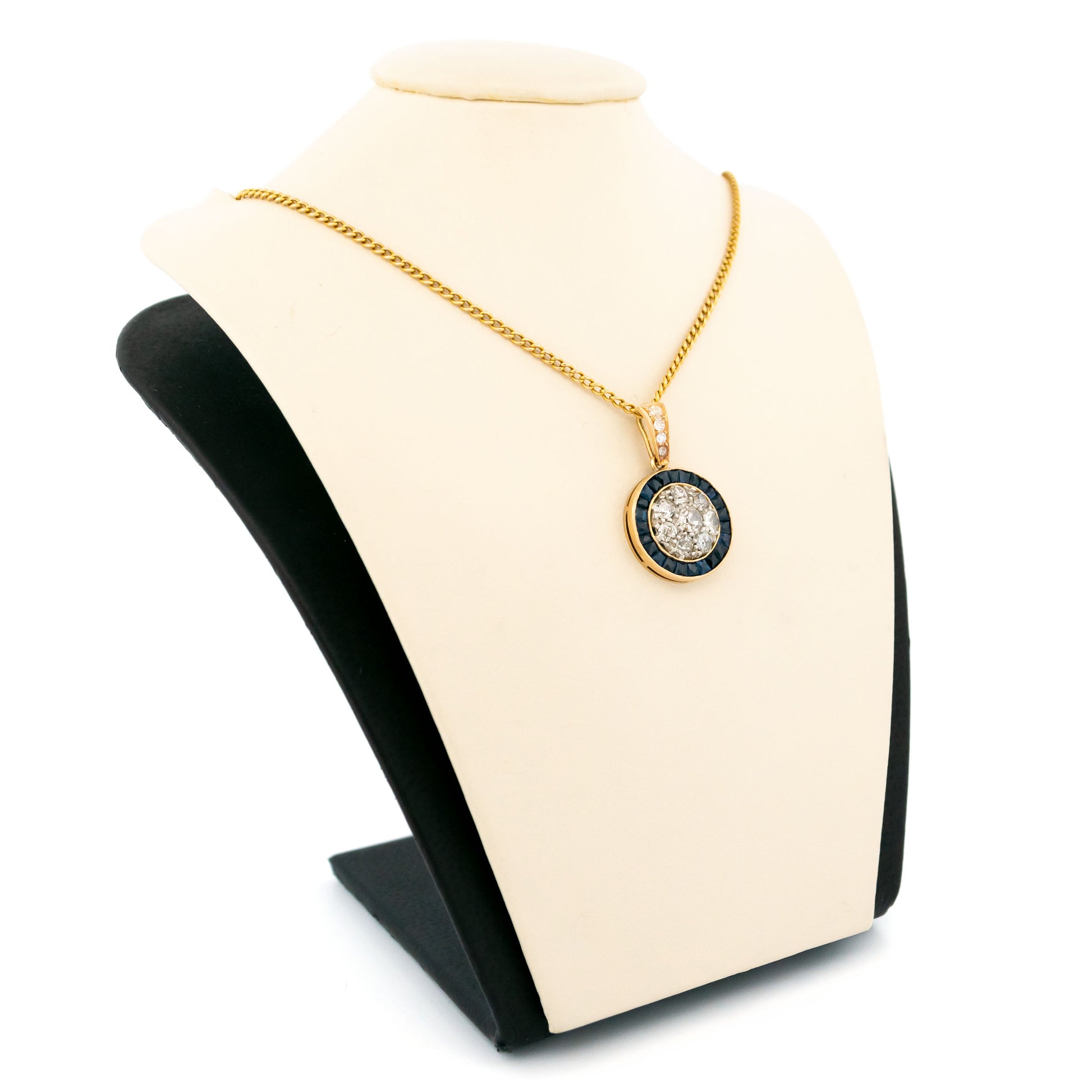Vintage 18 Carat Yellow Gold Sapphire and Diamond Halo Target Pendant