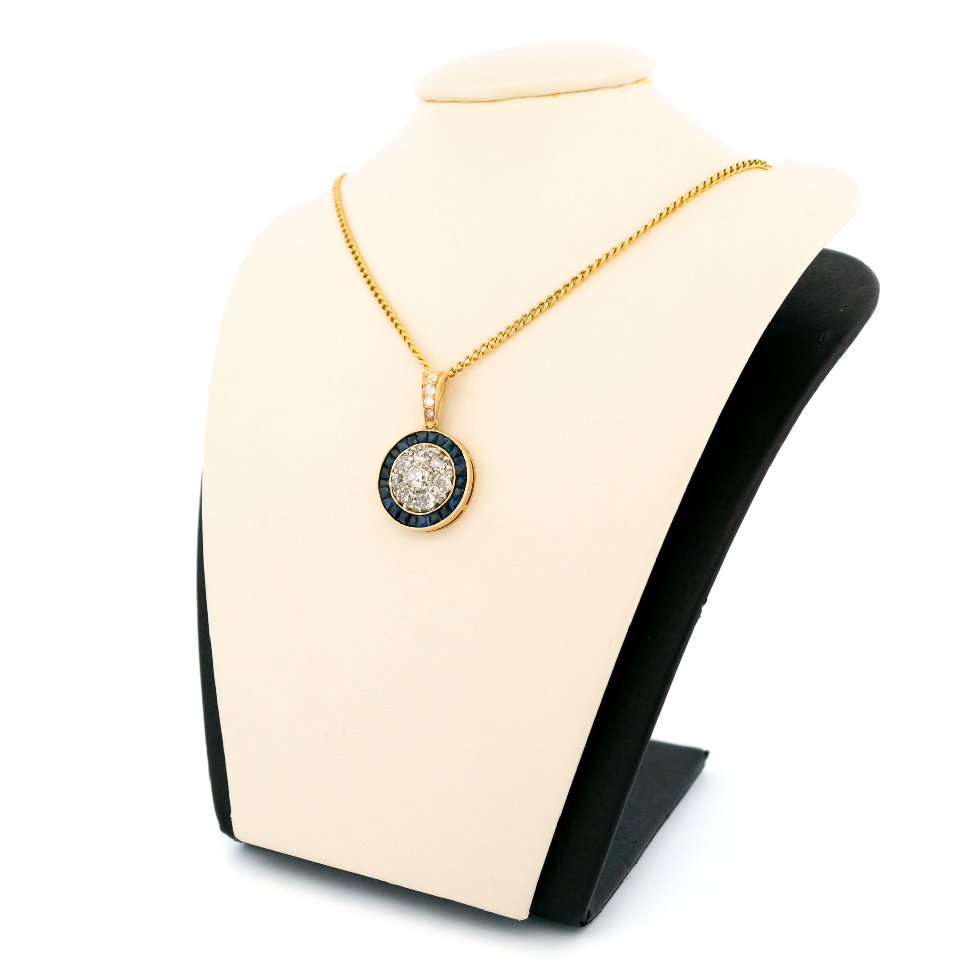 Vintage 18 Carat Yellow Gold Sapphire and Diamond Halo Target Pendant