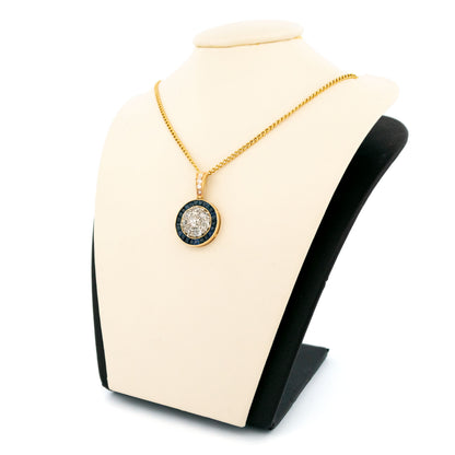 Vintage 18 Carat Yellow Gold Sapphire and Diamond Halo Target Pendant