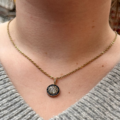 Vintage 18 Carat Yellow Gold Sapphire and Diamond Halo Target Pendant