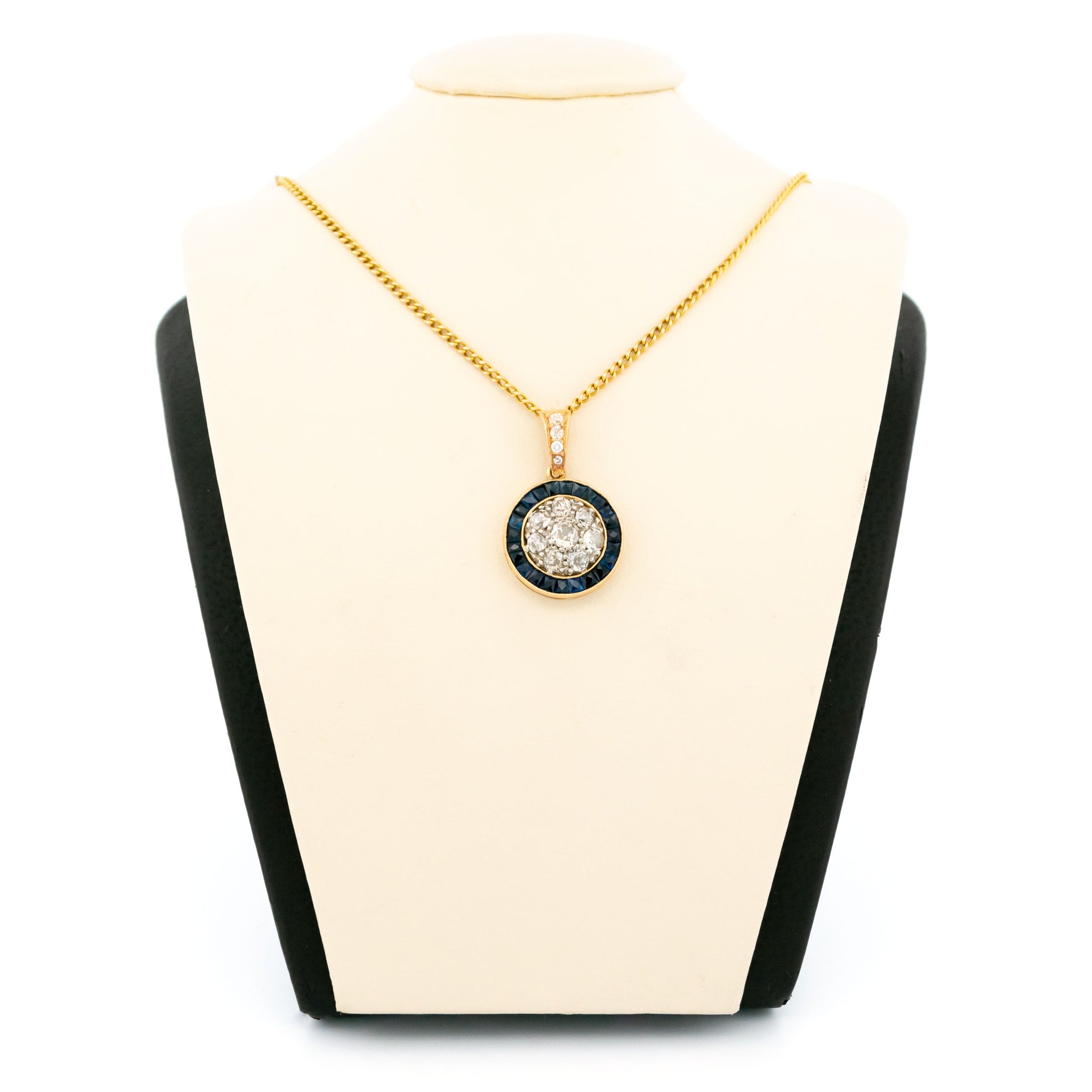 Vintage 18 Carat Yellow Gold Sapphire and Diamond Halo Target Pendant
