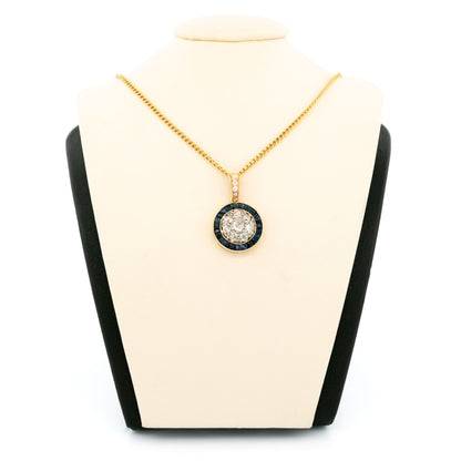 Vintage 18 Carat Yellow Gold Sapphire and Diamond Halo Target Pendant