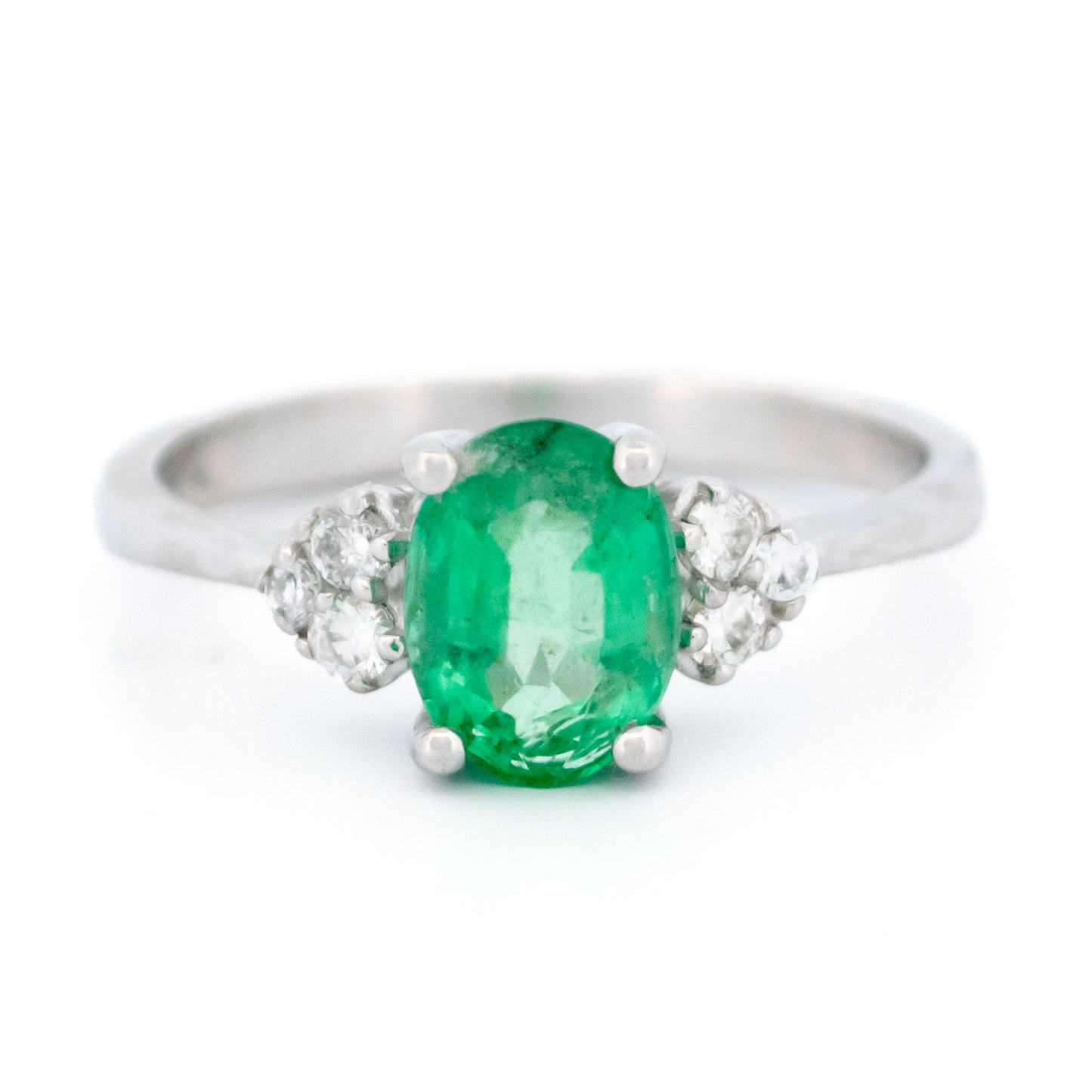 Contemporary 18 Carat White Gold Emerald and Diamond Ring, 1.30 Carats