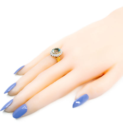18 Carat Yellow and White Gold Aquamarine and Diamond Oval Cluster Ring