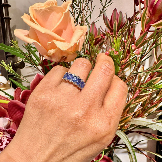 Diamond Sapphire 9k Silver Row Ring 15790-8638
