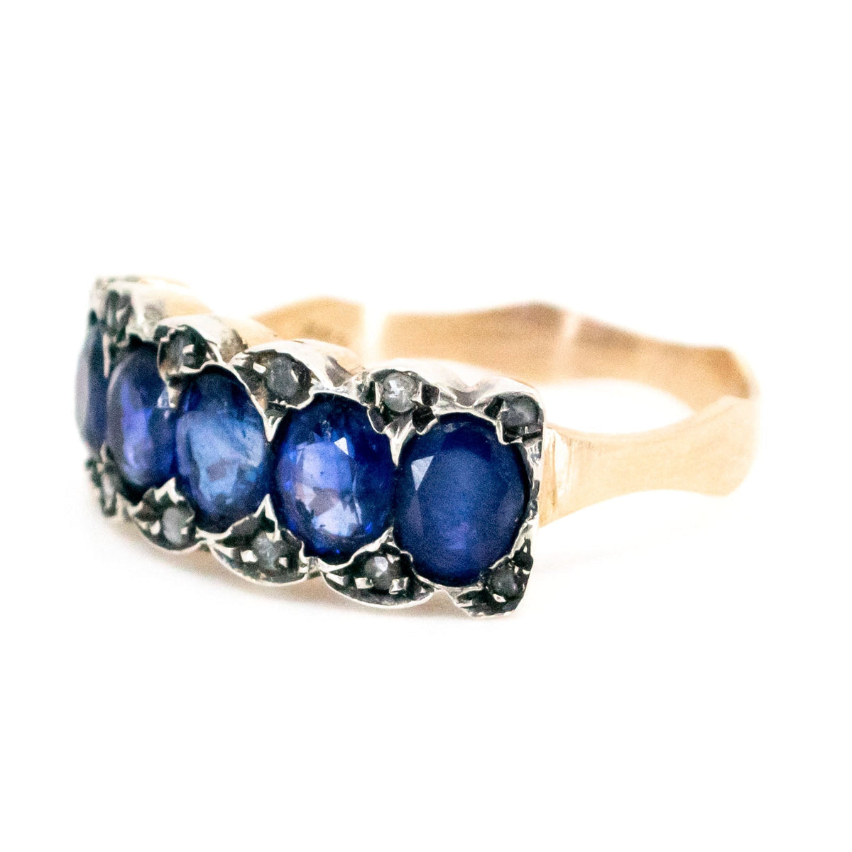 Diamond Sapphire 9ct Gold and Silver Row Engagement Ring