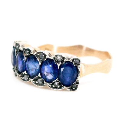 Diamond Sapphire 9ct Gold and Silver Row Engagement Ring