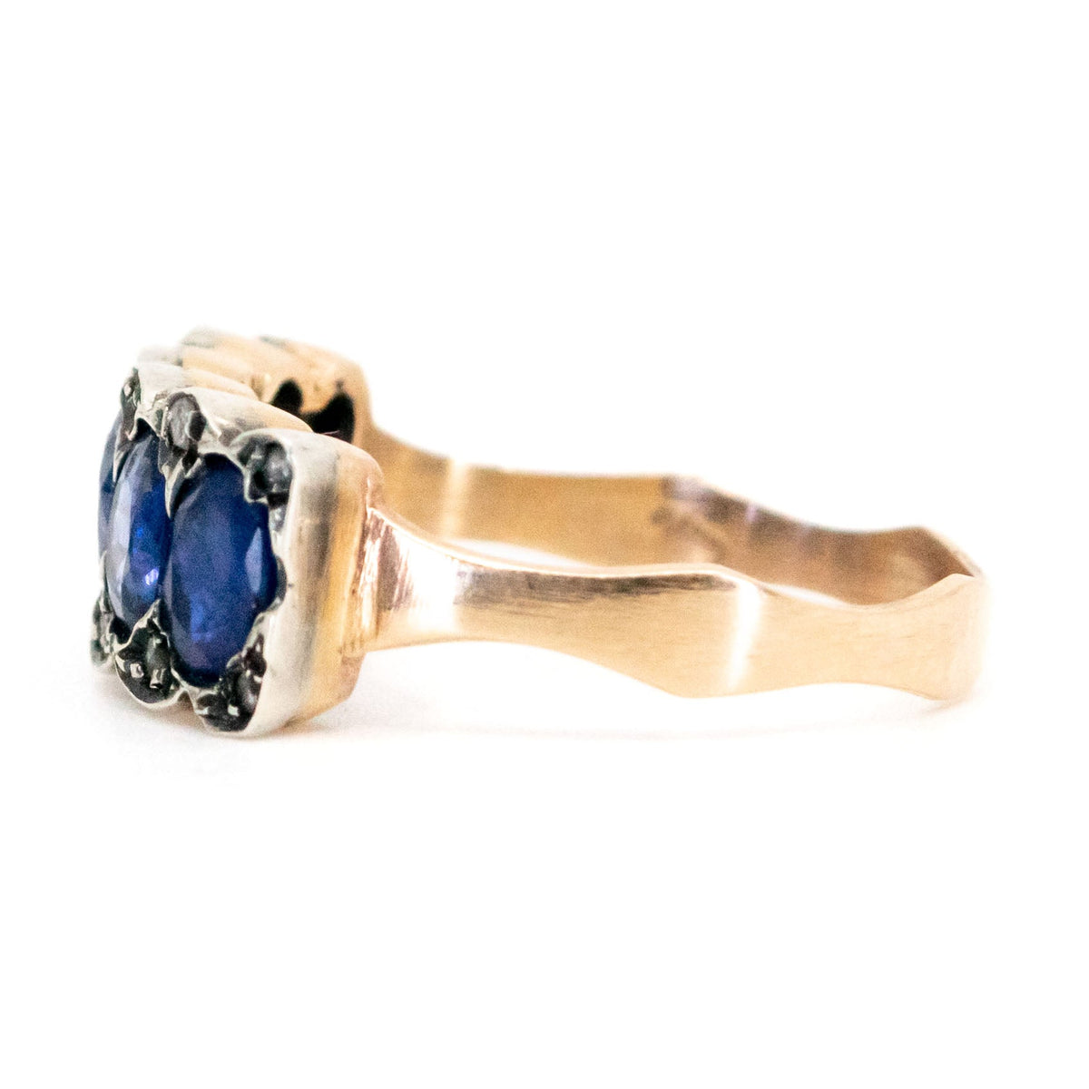 Diamond Sapphire 9ct Gold and Silver Row Engagement Ring