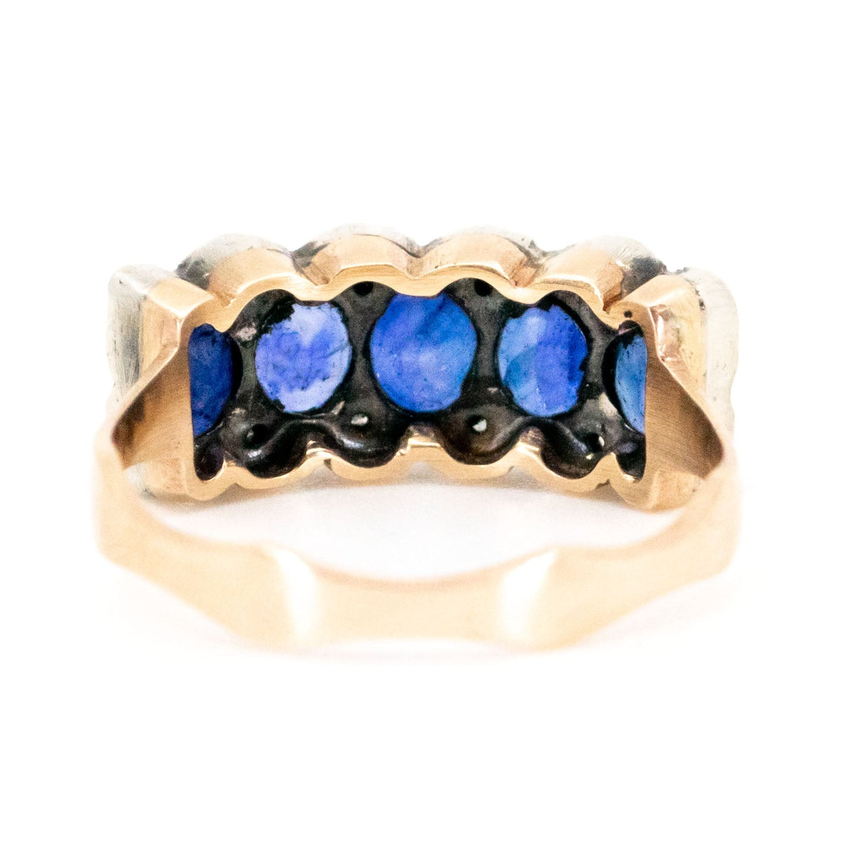 Diamond Sapphire 9ct Gold and Silver Row Engagement Ring