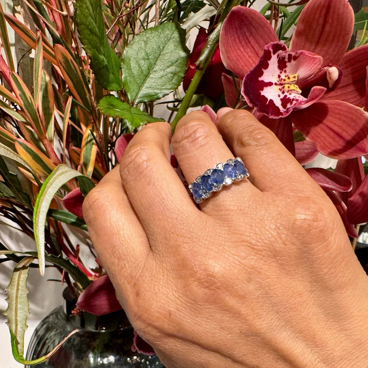 Diamond Sapphire 9ct Gold and Silver Row Engagement Ring
