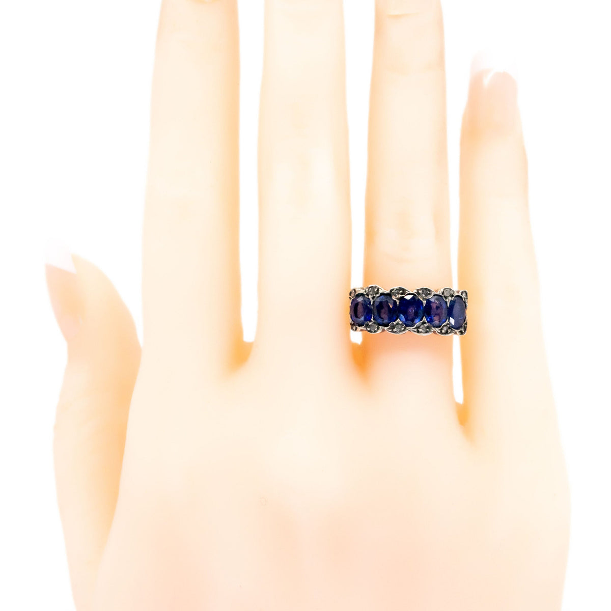 Diamond Sapphire 9ct Gold and Silver Row Engagement Ring