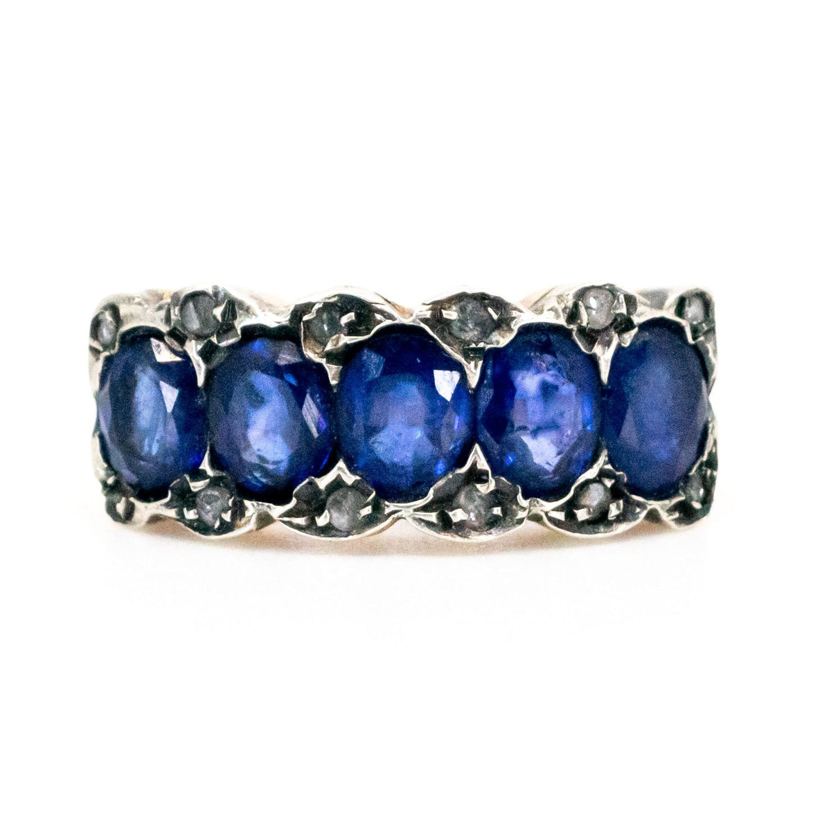 Diamond Sapphire 9ct Gold and Silver Row Engagement Ring