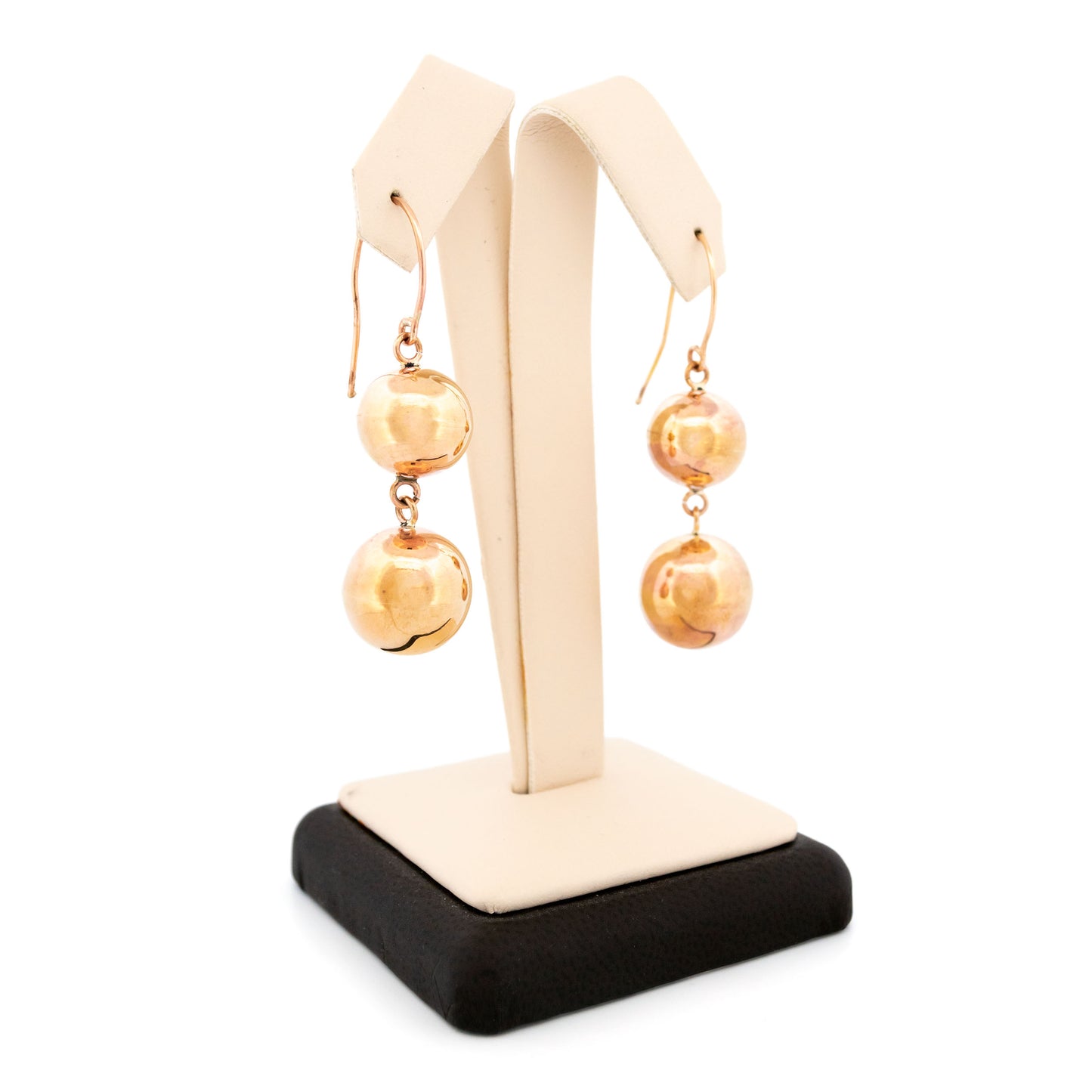 Vintage 9 Carat Yellow Gold Double Ball Drop Earrings
