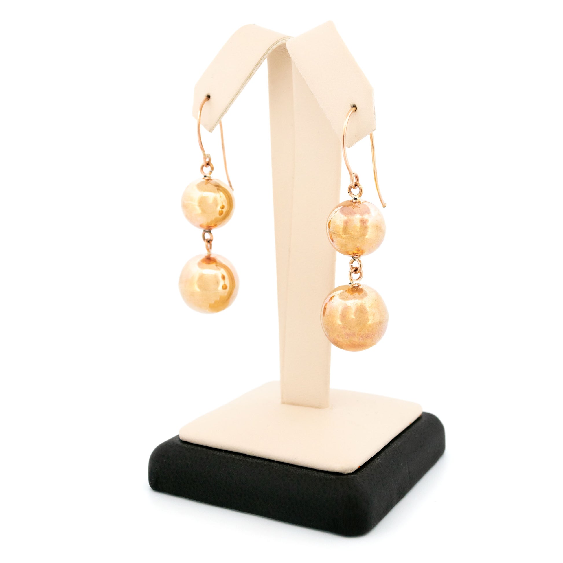 Vintage 9 Carat Yellow Gold Double Ball Drop Earrings