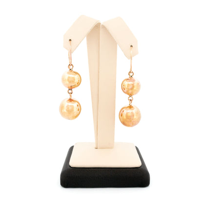 Vintage 9 Carat Yellow Gold Double Ball Drop Earrings