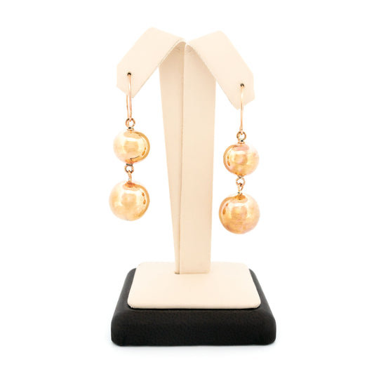 Vintage 9 Carat Yellow Gold Double Ball Drop Earrings