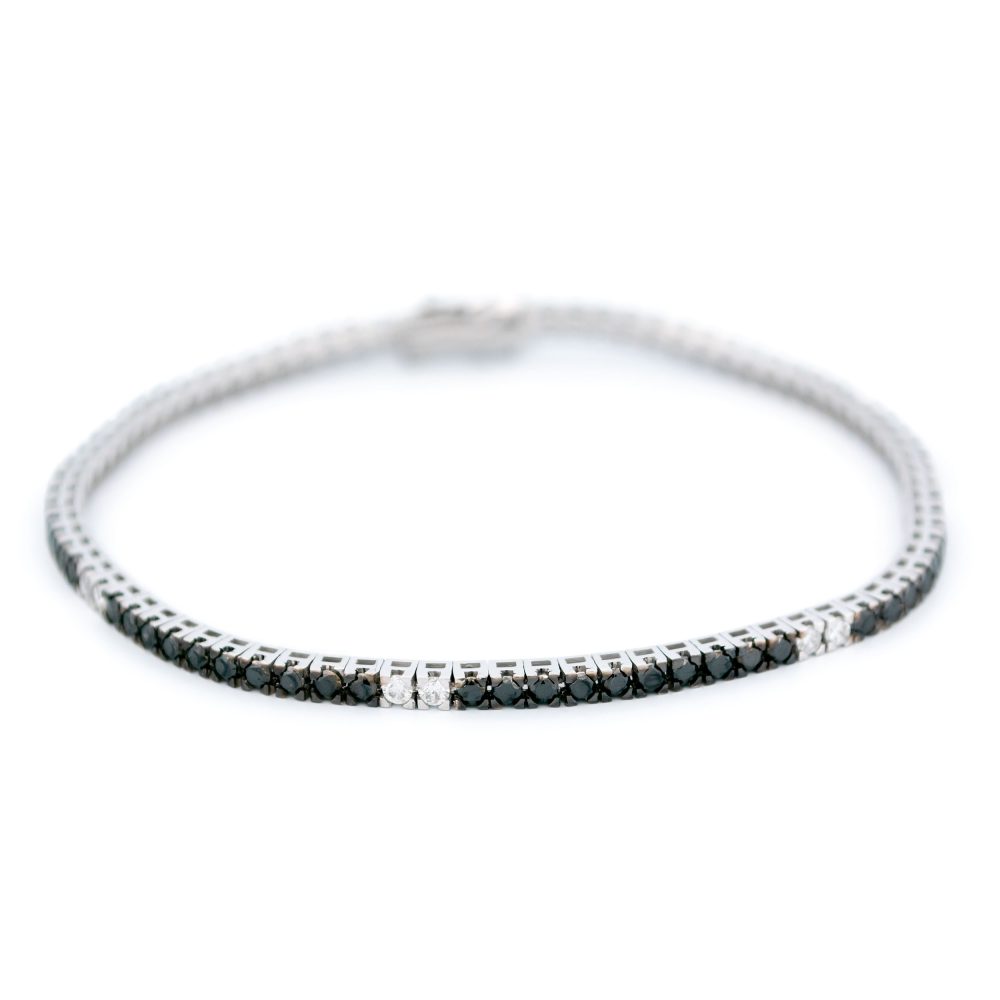 Vintage White And Black Diamond Tennis Bracelet In 18 Carat White Gold