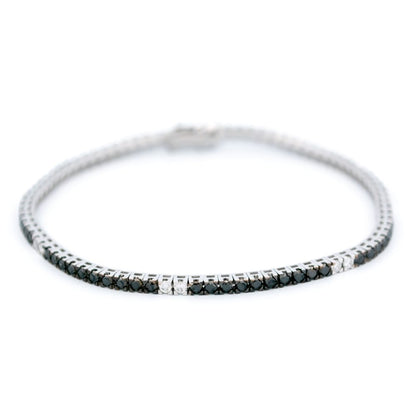 Vintage White And Black Diamond Tennis Bracelet In 18 Carat White Gold