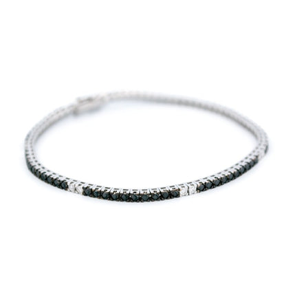 Vintage White And Black Diamond Tennis Bracelet In 18 Carat White Gold