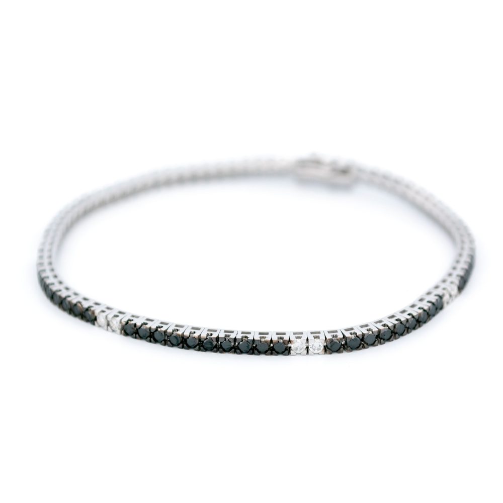 Vintage White And Black Diamond Tennis Bracelet In 18 Carat White Gold