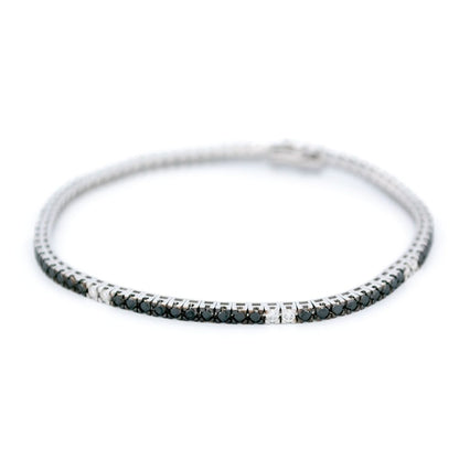 Vintage White And Black Diamond Tennis Bracelet In 18 Carat White Gold