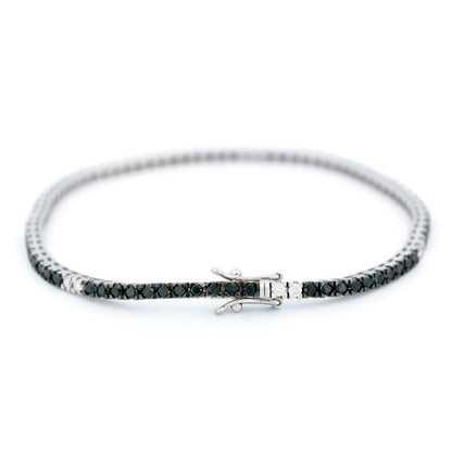 Vintage White And Black Diamond Tennis Bracelet In 18 Carat White Gold