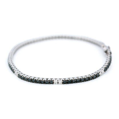 18 Carat White Gold Black and White Diamond Tennis Bracelet, 2.22 Carats