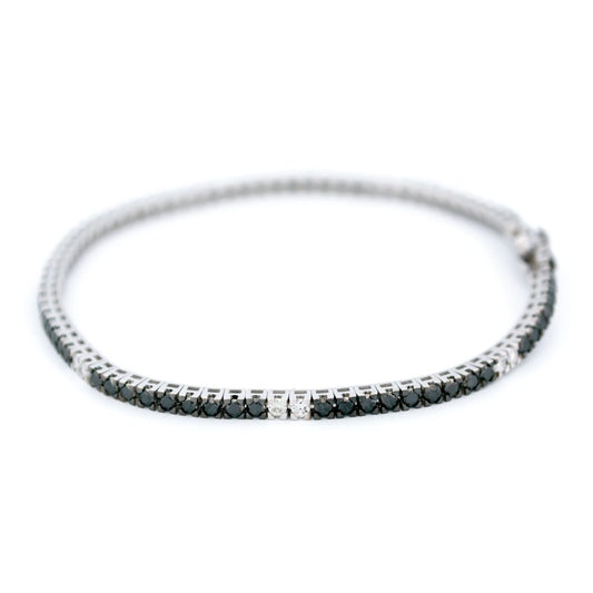 Vintage White And Black Diamond Tennis Bracelet In 18 Carat White Gold