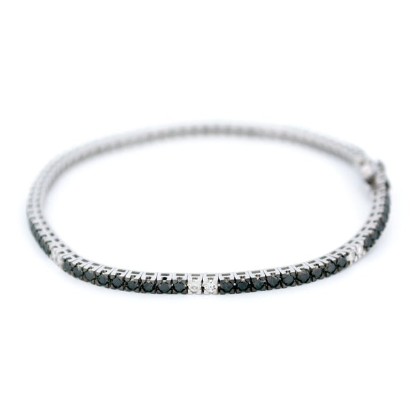 Vintage White And Black Diamond Tennis Bracelet In 18 Carat White Gold