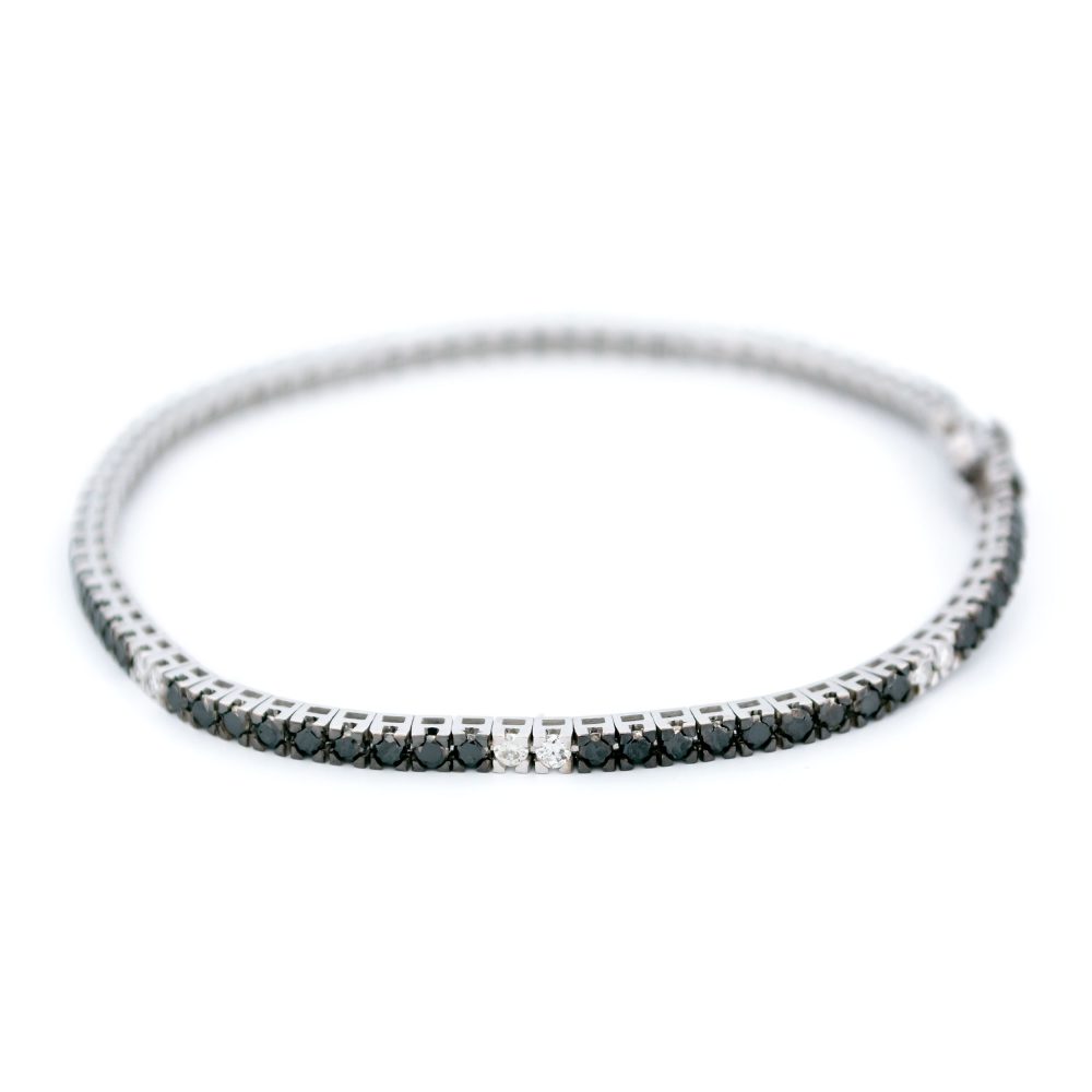 Vintage White And Black Diamond Tennis Bracelet In 18 Carat White Gold