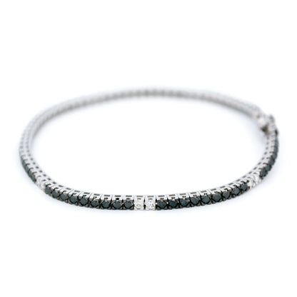 Vintage White And Black Diamond Tennis Bracelet In 18 Carat White Gold