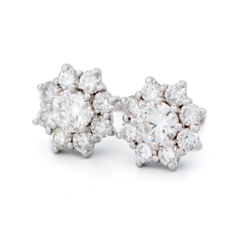 1.66ct Diamond Cluster Stud Earrings, H VS1