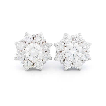 Vintage 1.66cts Diamond Cluster Stud Earrings in 18ct White Gold