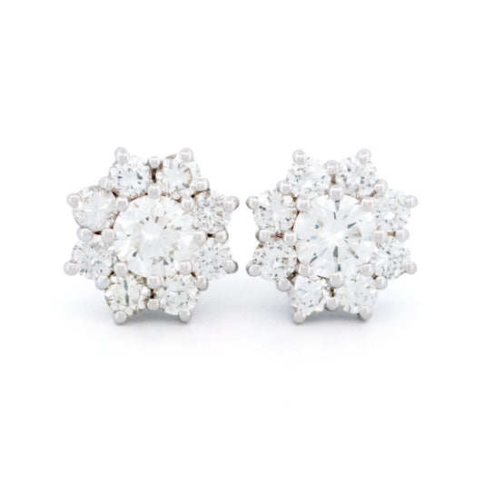 1.66ct Diamond Cluster Stud Earrings, H VS1