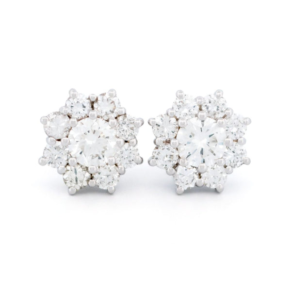 1.66ct Diamond Cluster Stud Earrings, H VS1