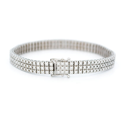 Vintage 18 Carat White Gold Three Row Diamond Tennis Bracelet, 3.40 Carats