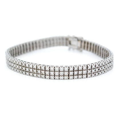 Vintage 18 Carat White Gold Three Row Diamond Tennis Bracelet, 3.40 Carats