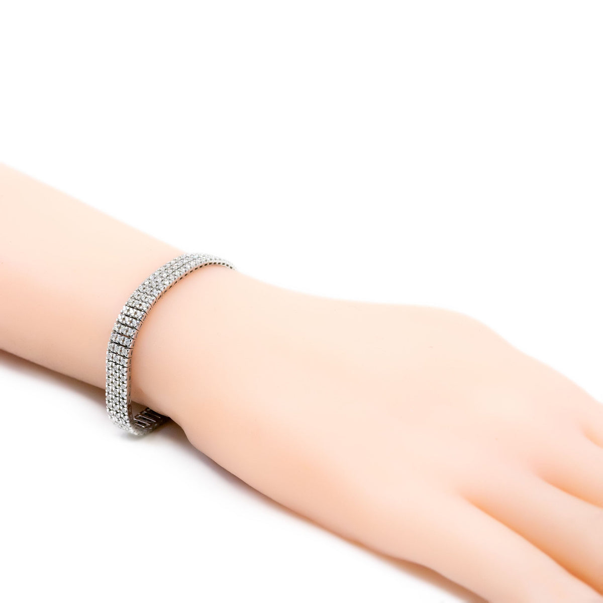 Vintage 18 Carat White Gold Three Row Diamond Tennis Bracelet, 3.40 Carats