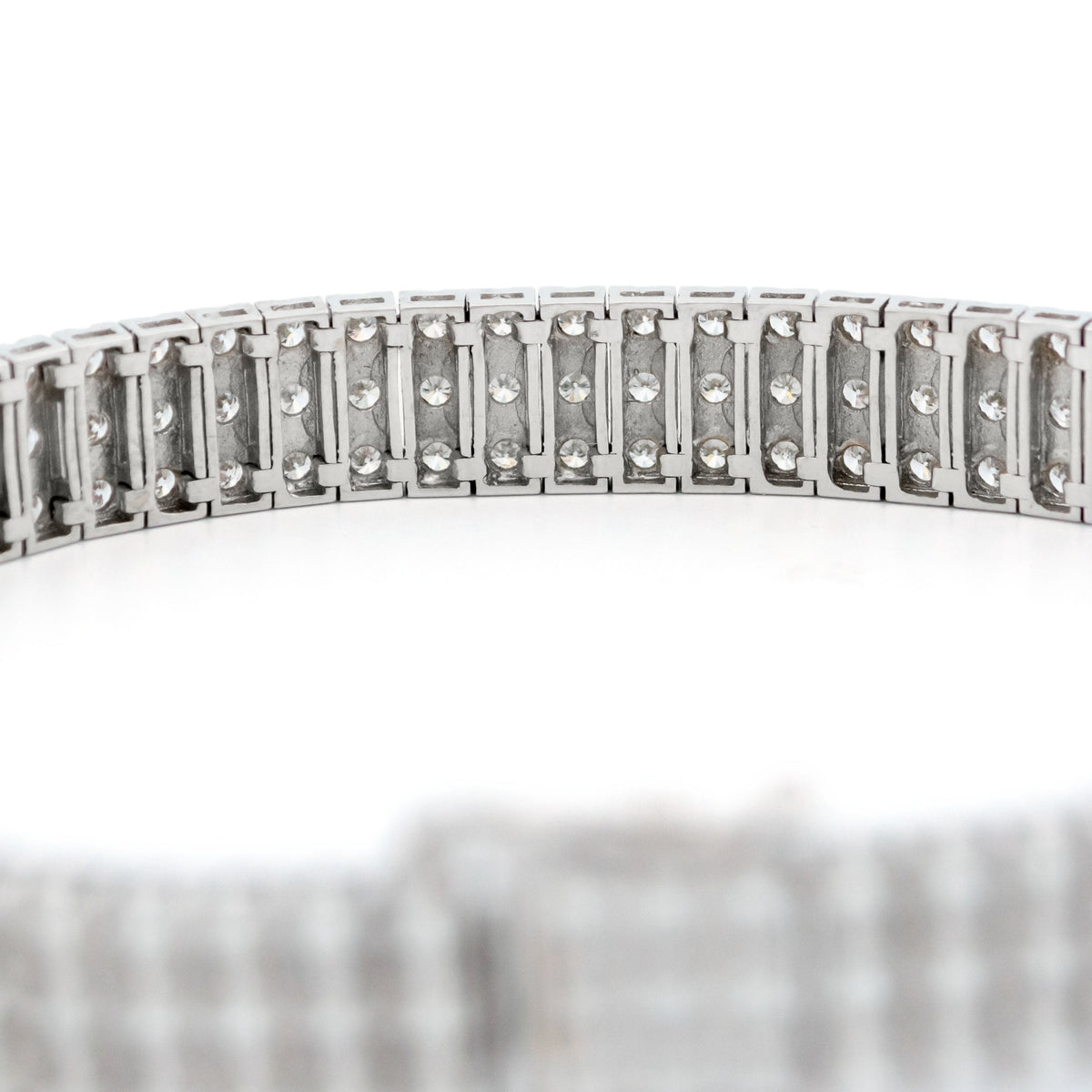 Vintage 18 Carat White Gold Three Row Diamond Tennis Bracelet, 3.40 Carats