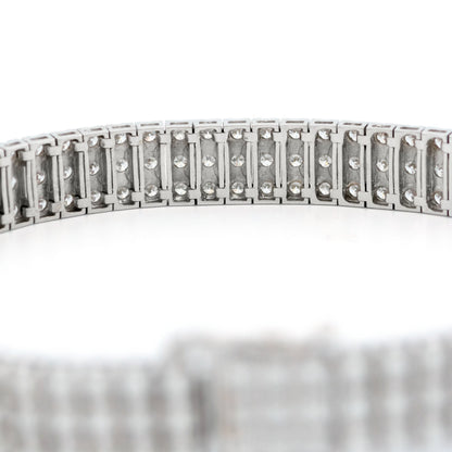 Vintage 18 Carat White Gold Three Row Diamond Tennis Bracelet, 3.40 Carats