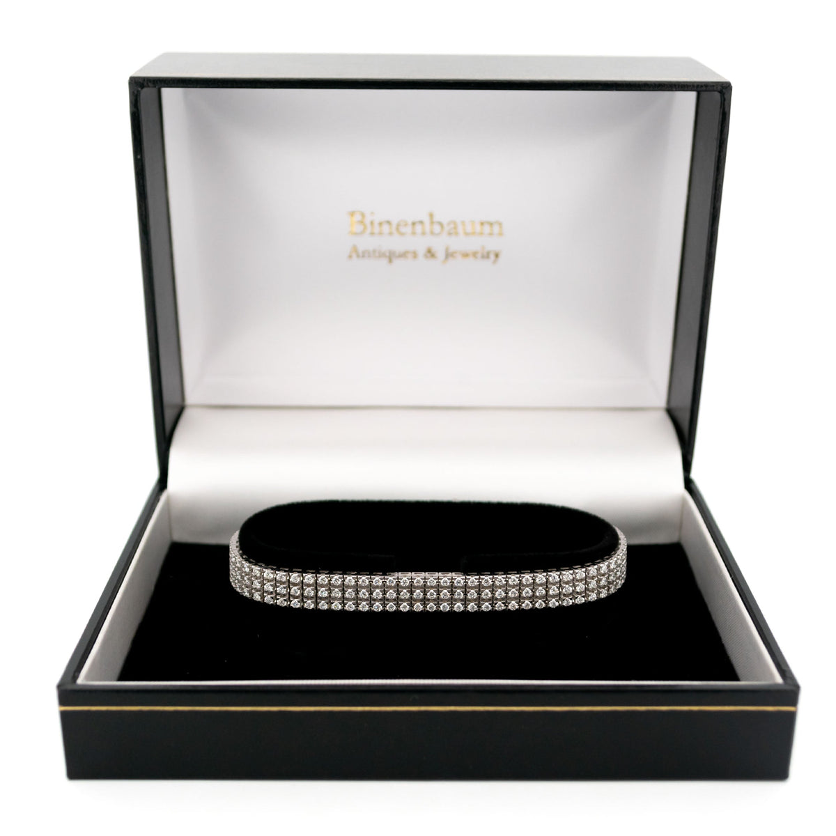 Vintage 18 Carat White Gold Three Row Diamond Tennis Bracelet, 3.40 Carats